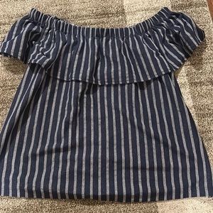 Banana Republic size L off the shoulder navy stripe top